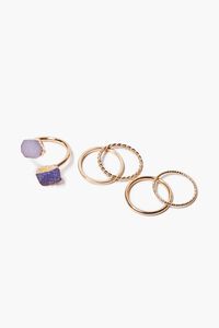 GOLD/MULTI Faux Amethyst Crystal Charm Ring Set, image 1