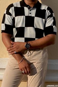 BLACK/WHITE Checkered Polo Shirt, image 1