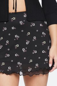 BLACK/MULTI Floral Print Mesh Mini Skirt, image 5