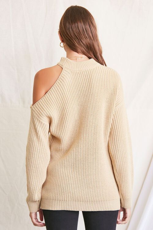 BEIGE Ribbed Open-Shoulder Sweater, image 3
