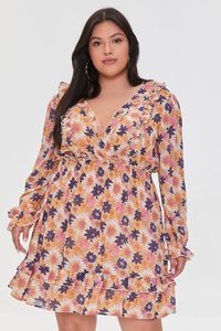 ORANGE/MULTI Plus Size Floral Print Mini Dress, image 1