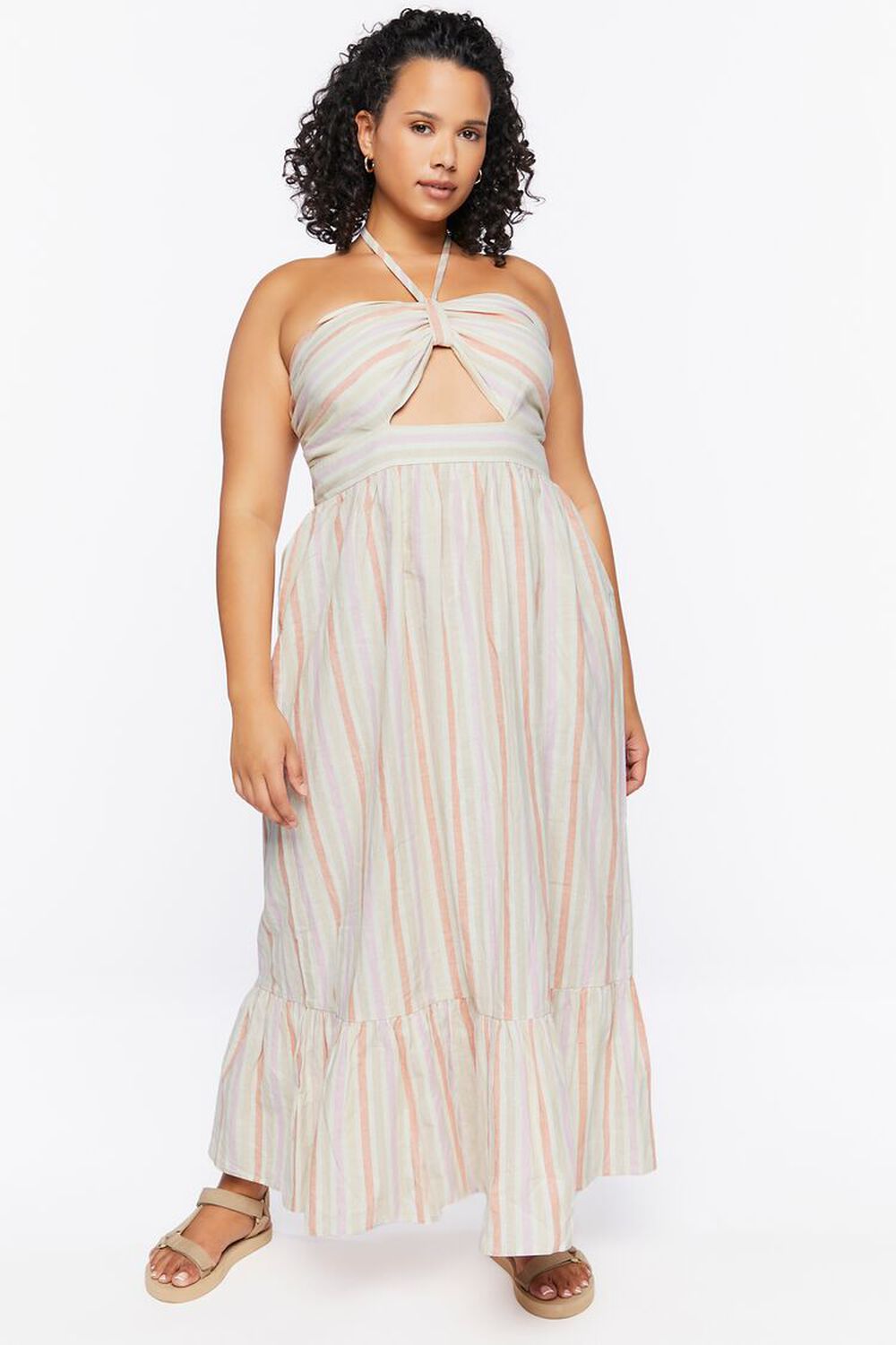 Plus Size Striped Halter Maxi Dress