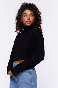 BLACK Cropped Cable Knit Sweater, image 2