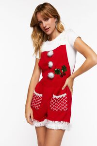 RED Tinsel & Holly Sweater-Knit Overall Shorts, image 2