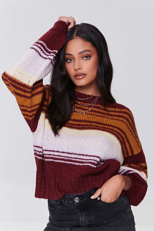 BURGUNDY/MULTI Striped Drop-Sleeve Sweater, image 2