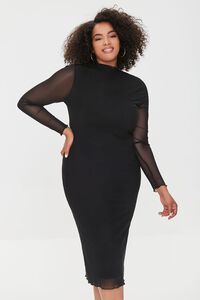 BLACK Plus Size Mesh Bodycon Dress, image 1