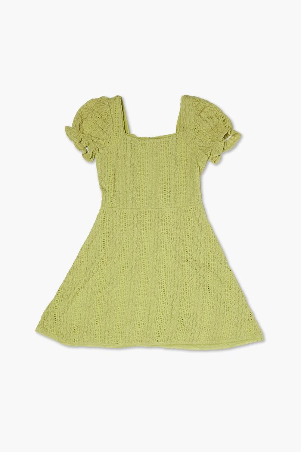 GREEN Girls Lace Puff-Sleeve Dress (Kids), image 1