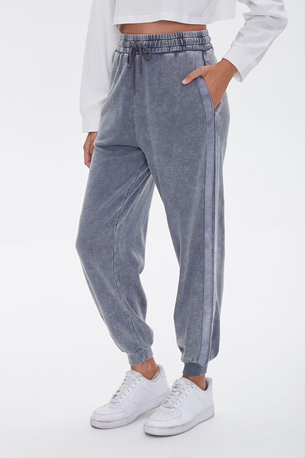 CHARCOAL Side-Striped French Terry Joggers, image 1
