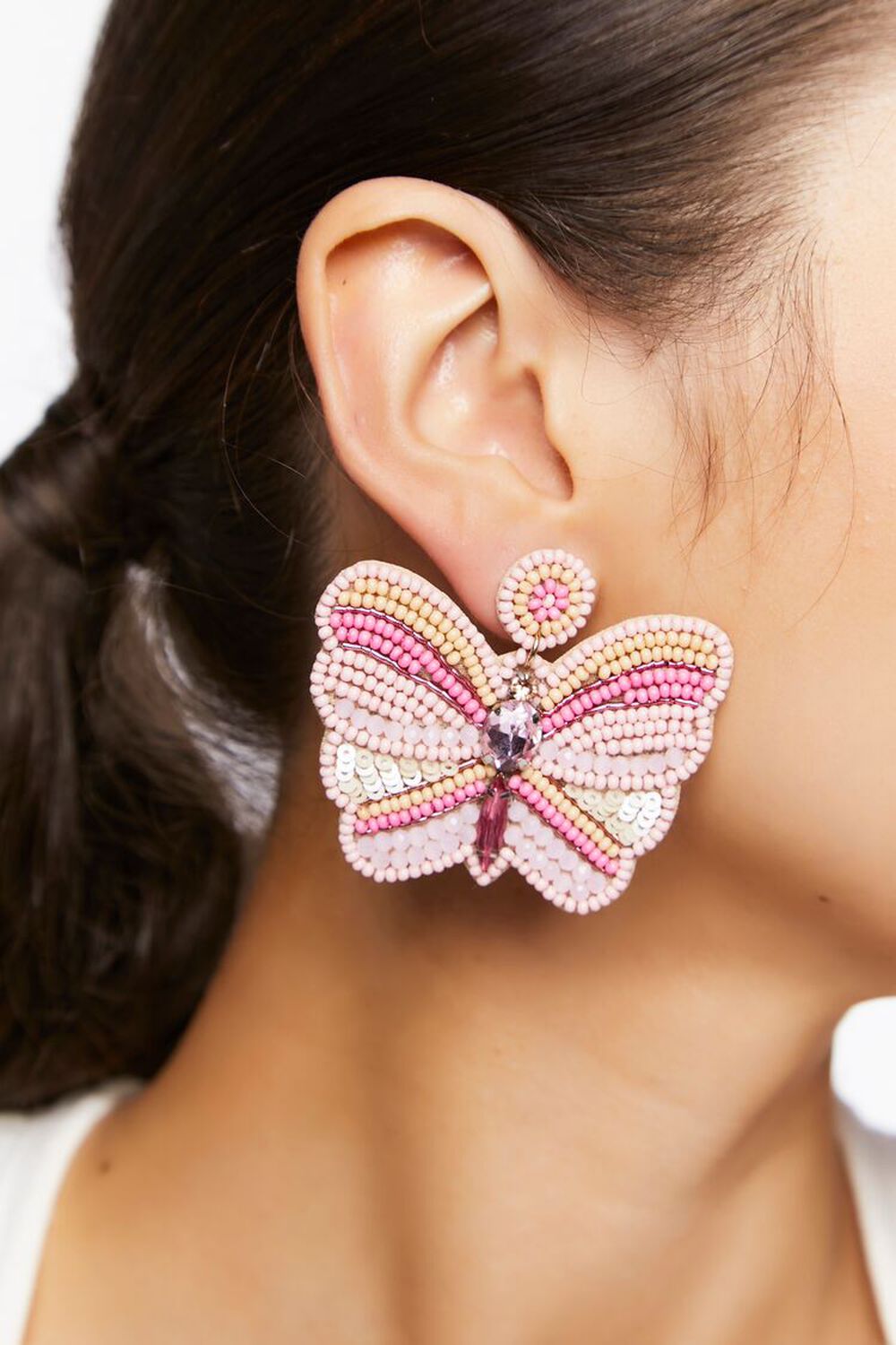 PINK Beaded Butterfly Earrings, image 1