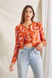 ORANGE/PINK Abstract Crop Top & Cardigan Sweater Set, image 6