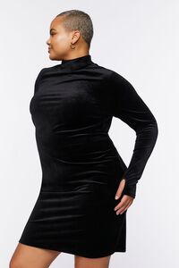 BLACK Plus Size Velour Mock Neck Mini Dress, image 2
