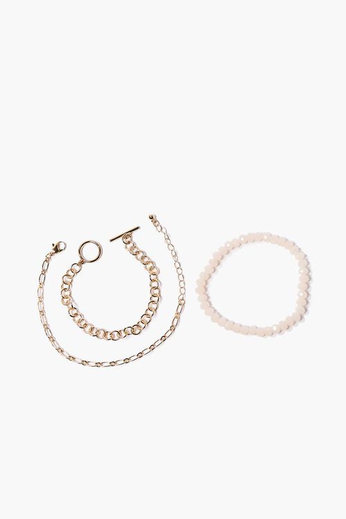 PINK/GOLD Beaded & Chain Bracelet Set, image 1