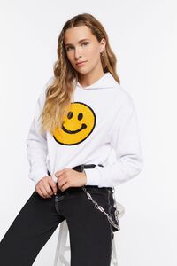 WHITE/YELLOW Happy Face Terrycloth Graphic Hoodie, image 1