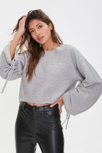 HEATHER GREY Ribbed Ruched-Sleeve Sweater, image 1