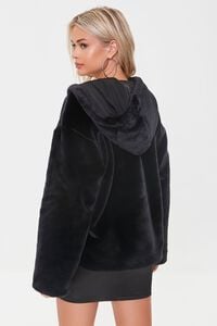 BLACK Plush Faux Fur Zip-Up Hoodie, image 3