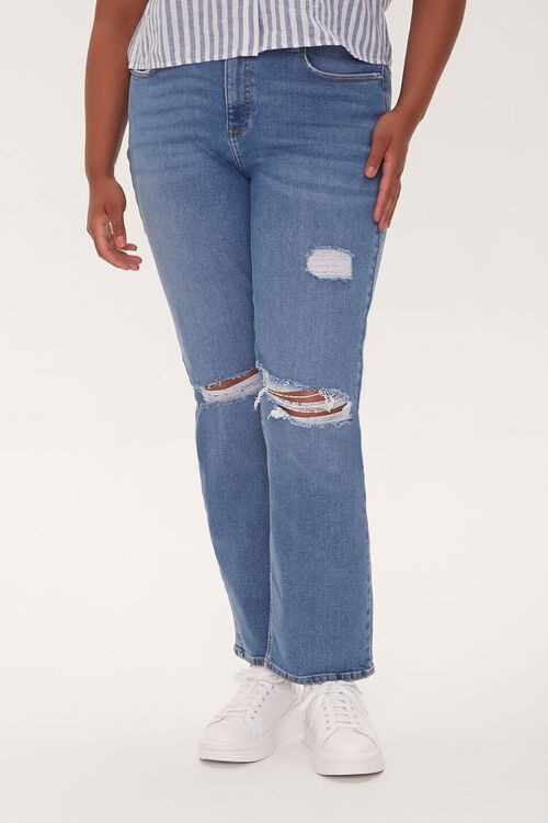 MEDIUM DENIM Plus Size Distressed Straight-Leg Jeans, image 2