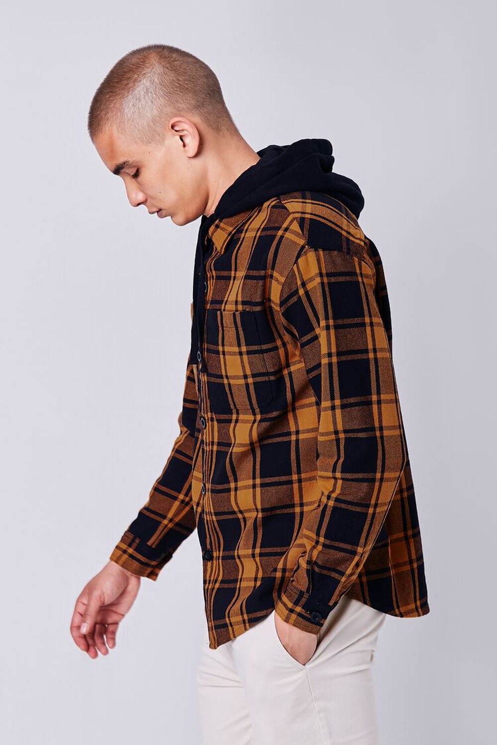 COPPER/BLACK Plaid Buttoned Flannel Hoodie, image 3