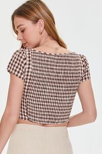 BROWN/WHITE Gingham Cutout Crop Top, image 3