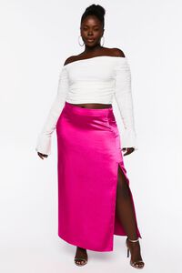 FUCHSIA Plus Size Satin Maxi Skirt, image 6