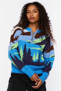 BLUE/MULTI Intarsia Landscape Half-Zip Sweater, image 1