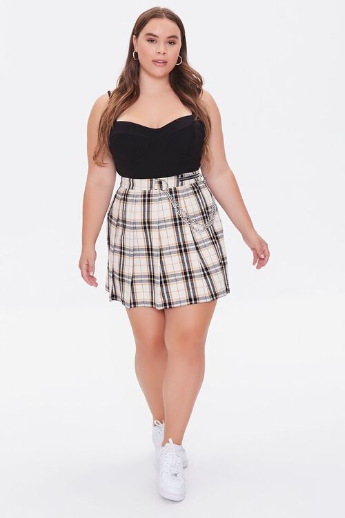 CREAM/MULTI Plus Size Pleated Plaid Mini Skirt, image 5