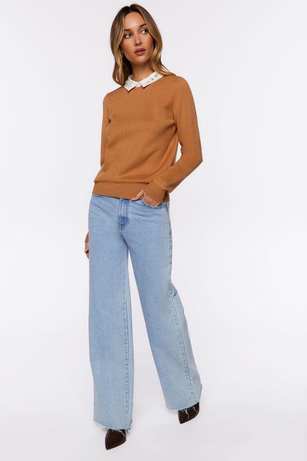 Faux Gem-Collar Sweater