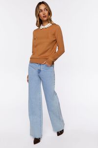 CAMEL/WHITE Faux Gem-Collar Sweater, image 4