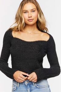 BLACK Ribbed Fuzzy Knit Sweater, image 1
