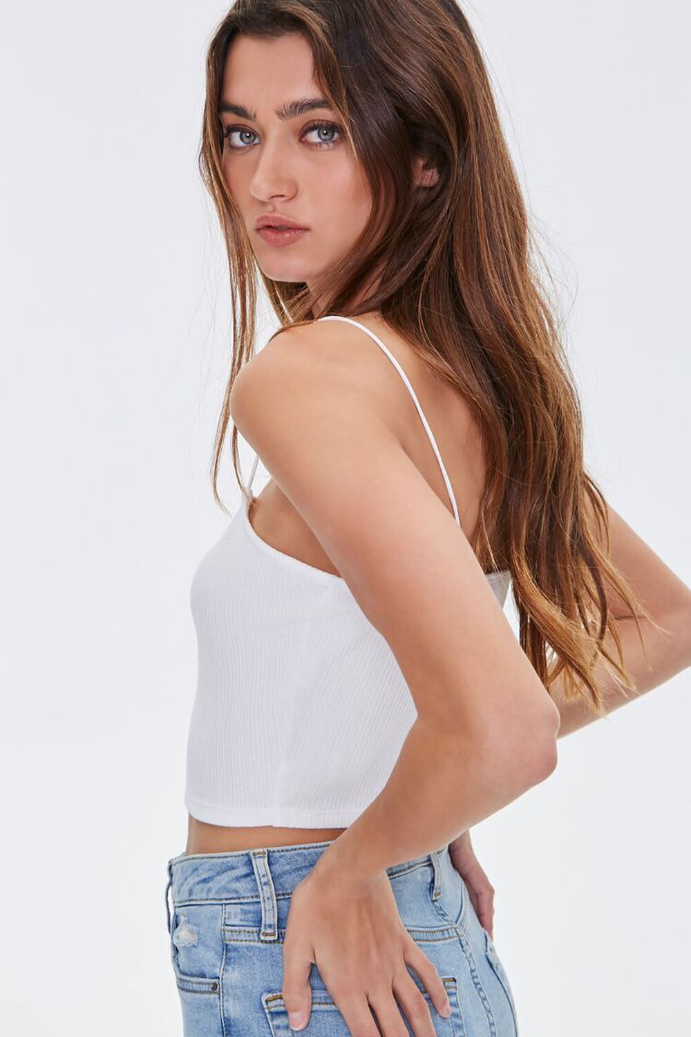 IVORY Ribbed Knit Cropped Cami, image 2