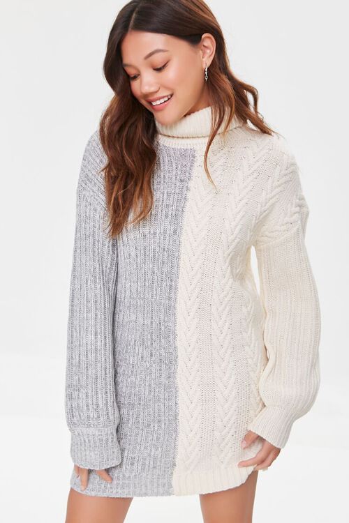 HEATHER GREY/CREAM Cable Knit Sweater Dress, image 2