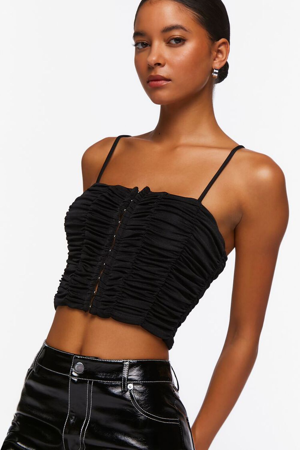 Ruched Hook-and-Eye Cropped Cami, image 1