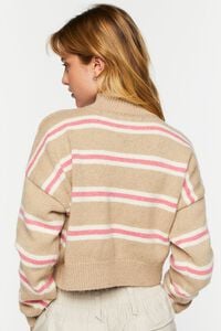 KHAKI/PEONY Striped Mock Neck Sweater, image 3