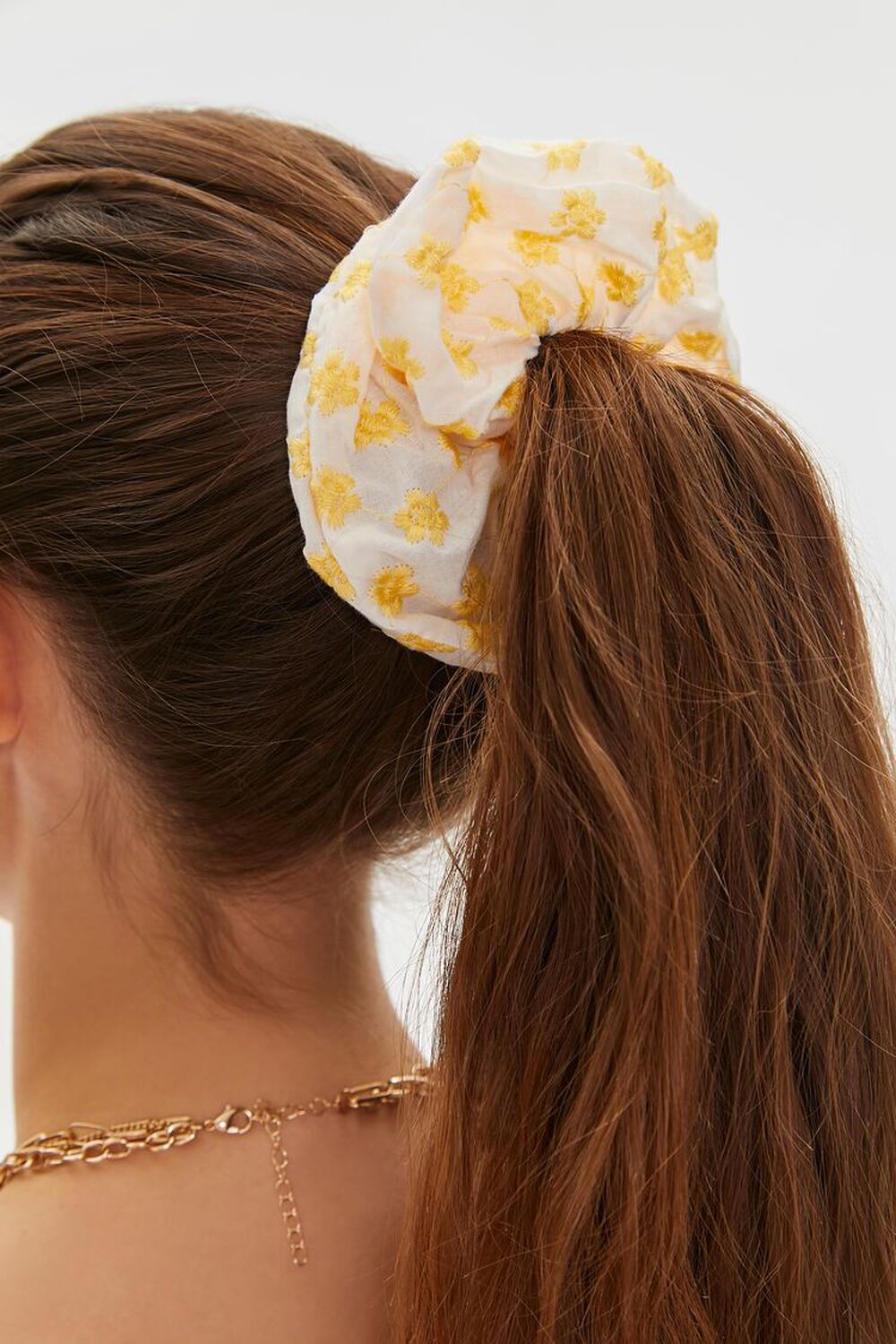 YELLOW/MULTI Embroidered Floral Oversized Scrunchie, image 1