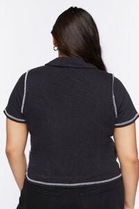 BLACK Plus Size Cropped Polo Shirt, image 3