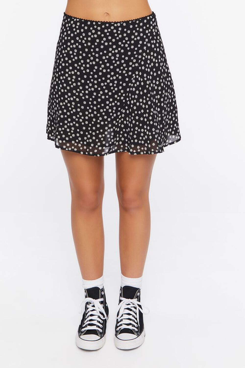 BLACK/WHITE Ditsy Floral Print Mini Skirt, image 2