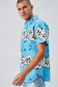 TEAL/WHITE Tropical Floral Print Shirt, image 2