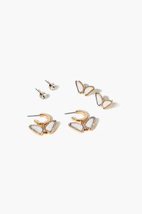 WHITE/GOLD Butterfly Hoop & Stud Earring Set, image 1