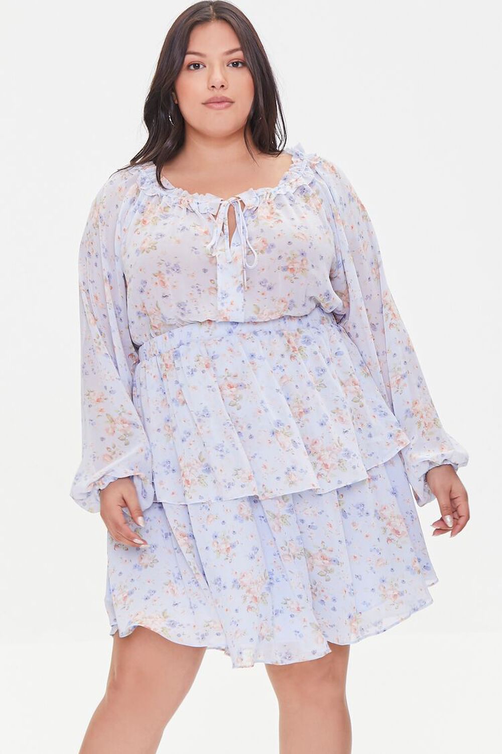 BLUE/MULTI Plus Size Floral Mini Dress, image 1