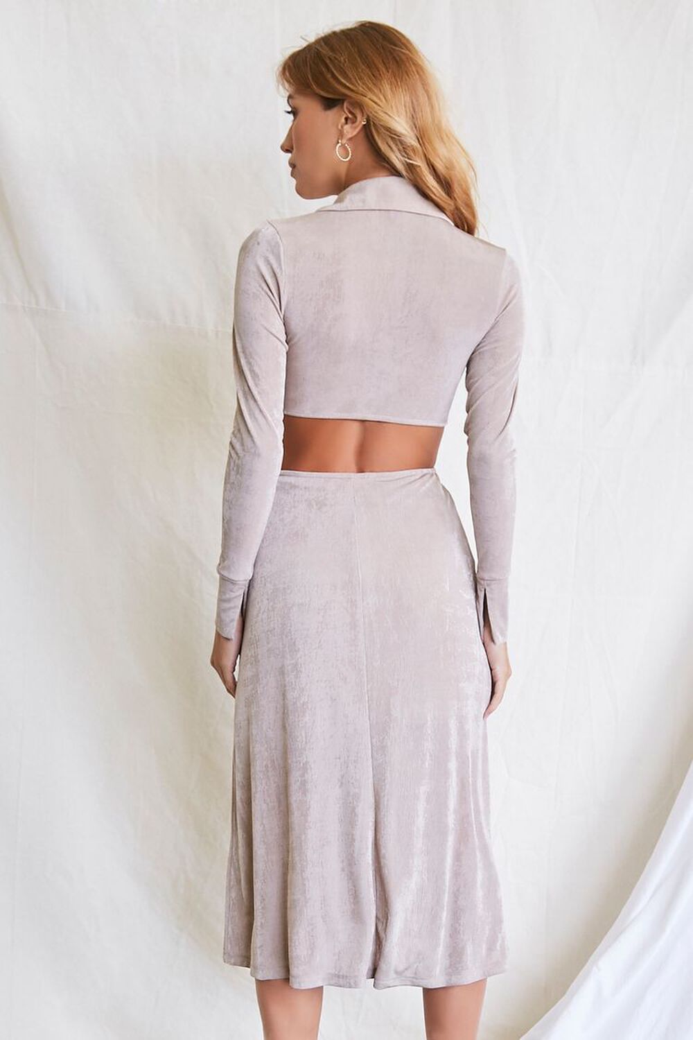 OYSTER GREY Button-Front Cutout Dress, image 3