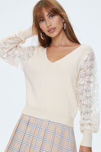 NUDE Ribbed Sequin-Sleeve Sweater, image 1