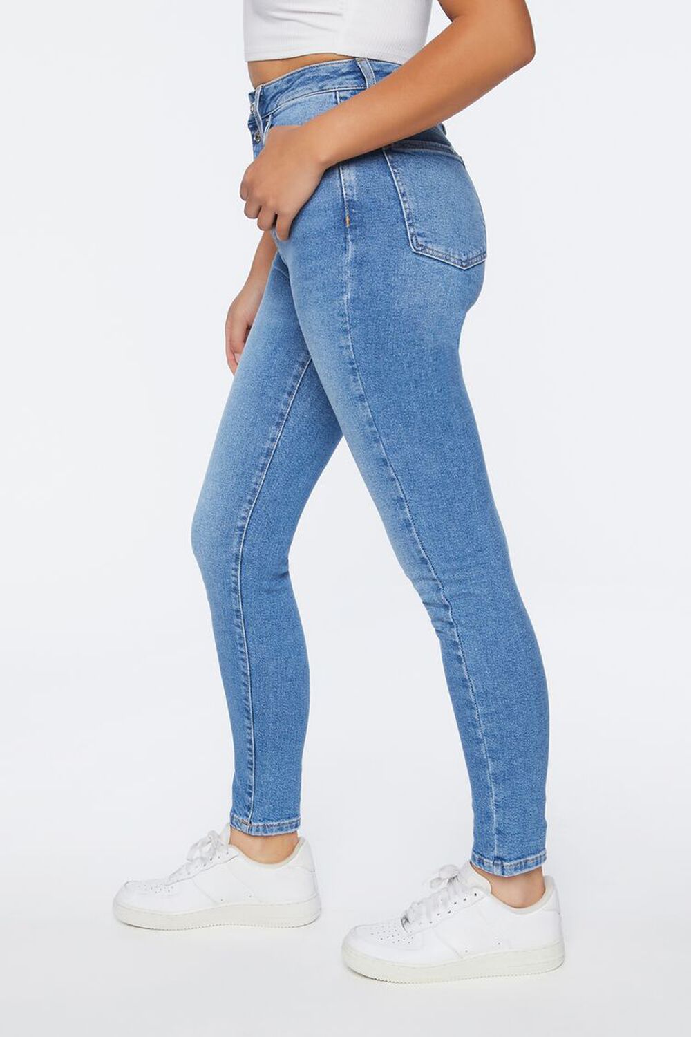 MEDIUM DENIM Recycled Cotton High-Rise Skinny Jeans, image 3