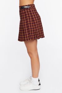BURGUNDY/MULTI Pleated Plaid Mini Skirt, image 3