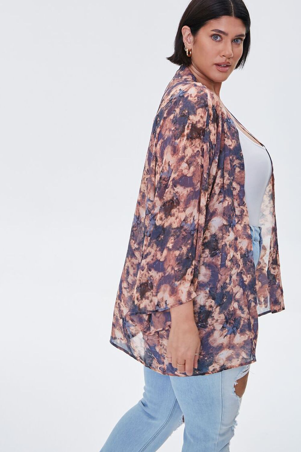 Plus Size Abstract Print Chiffon Kimono, image 2