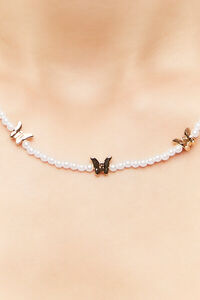 WHITE/GOLD Faux Pearl Butterfly Necklace, image 2