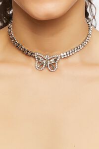 CLEAR/SILVER Butterfly Rhinestone Choker Necklace, image 1