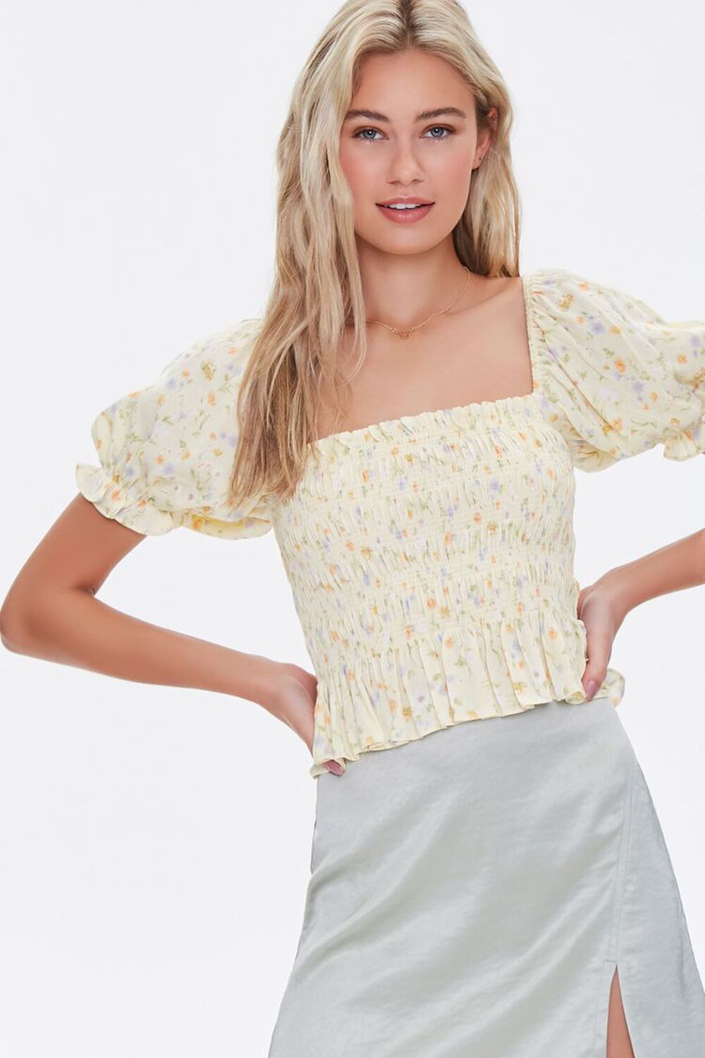 Floral Print Puff-Sleeve Top