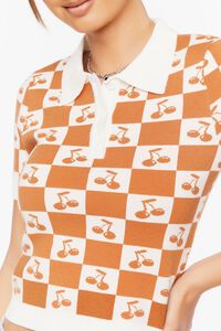 APRICOT/CREAM Cherry Checkered Sweater-Knit Top, image 5