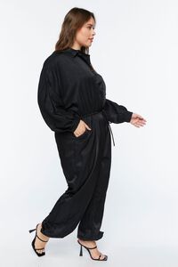BLACK Plus Size Satin Long-Sleeve Jumpsuit, image 2