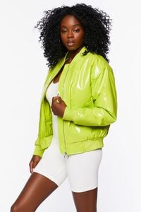 LIME Faux Patent Leather Bomber Jacket, image 3