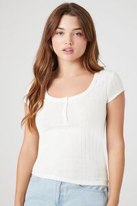 WHITE Rib-Knit Buttoned Baby Tee, image 1